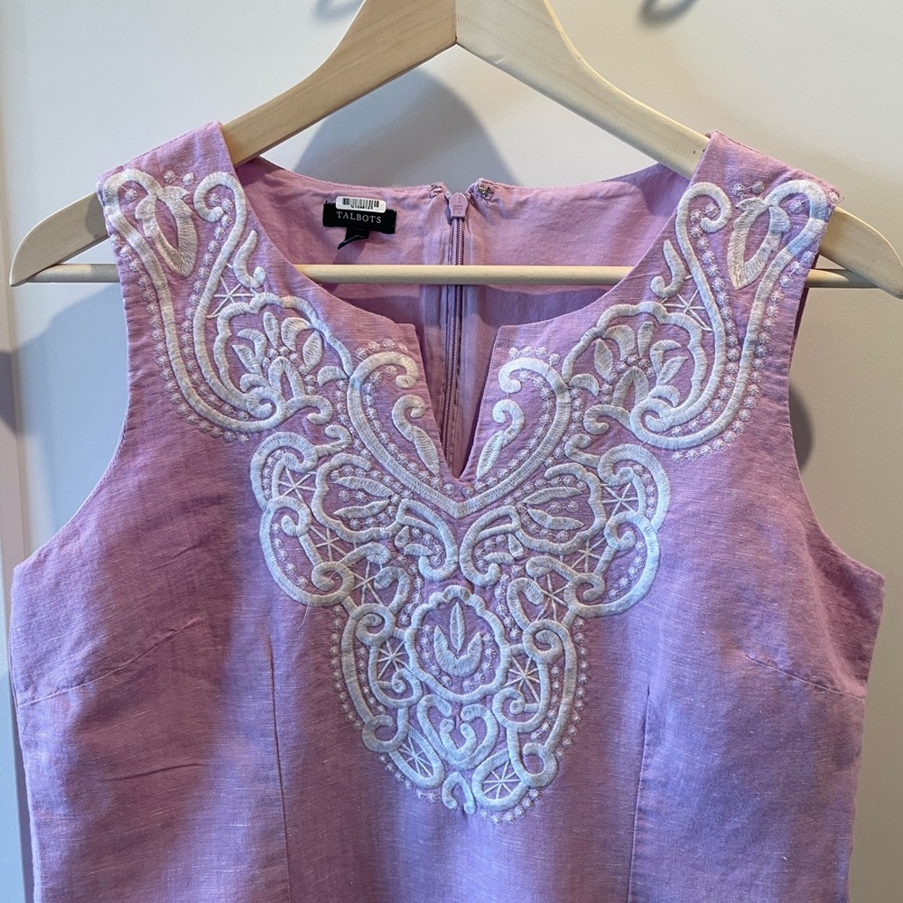 Talbots Linen and Cotton Pink Dress with White Detailing - Picture 2 of 9